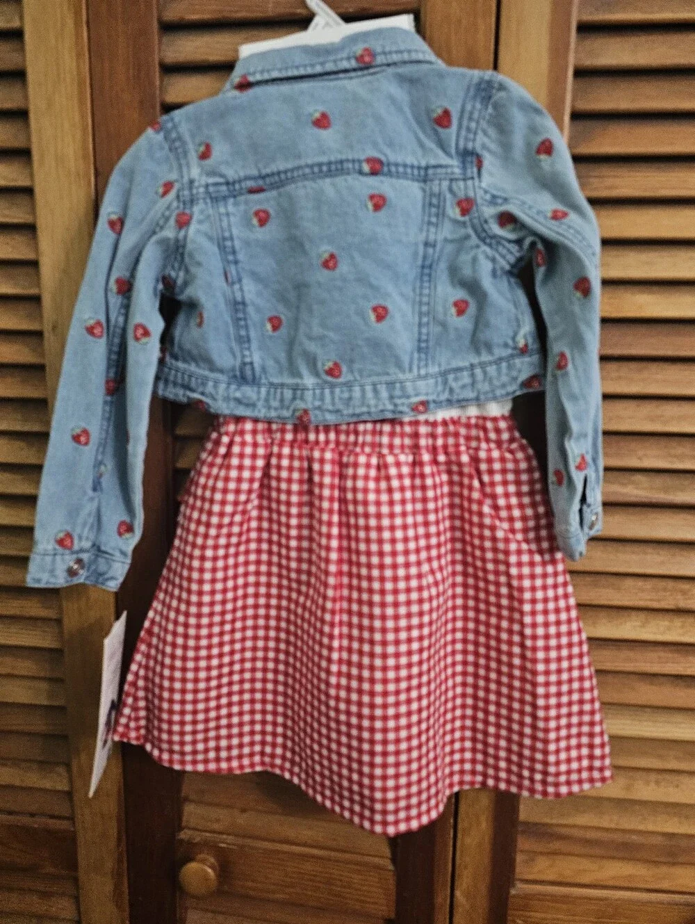 Little Lass Strawberry Denim Jacket & Gingham Dress Set 2T NWT - Picture 3 of 3